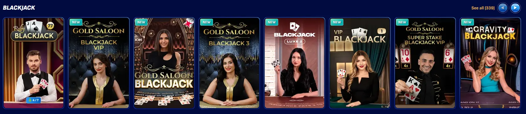 Wonaco live Infinite Blackjack table with multiple player seats