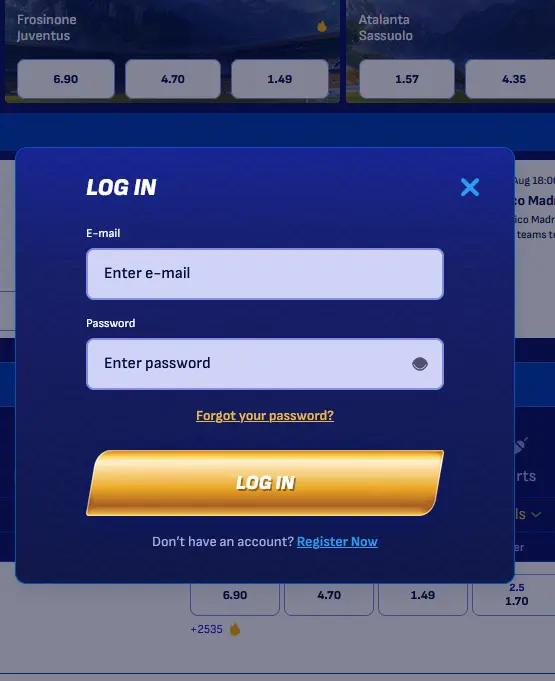 Wonaco login screen with email and password fields on desktop