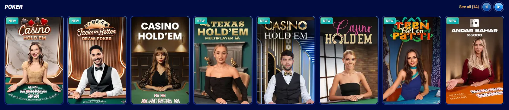 Wonaco live poker table with Casino Hold'em in progress